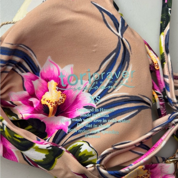 Tori Praver Seafoam Pastel Pink Tropical Floral Strappy Bikini Top Size XS NWT - Picture 5 of 5